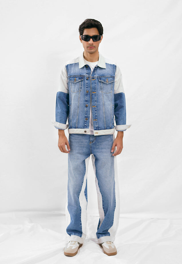 Denim Jacket - Light Blue & White