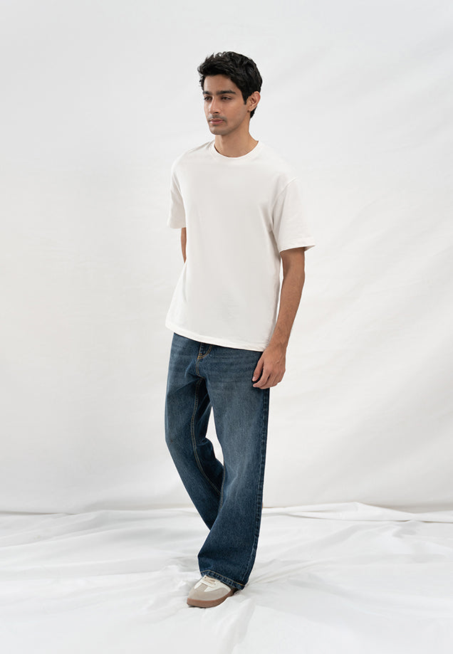 Straight Fit Wide Leg Jeans - Dark Blue