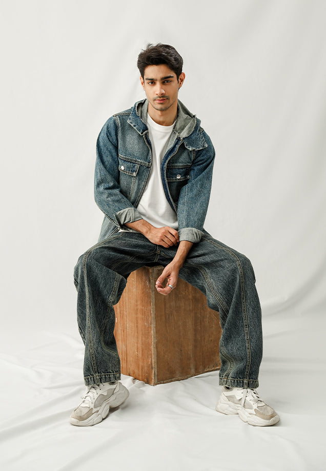 Denim Hooded Jacket - Smoky Blue
