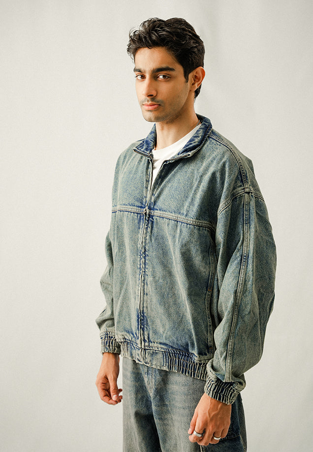 Denim Bomber Jacket - Faded Blue Tint