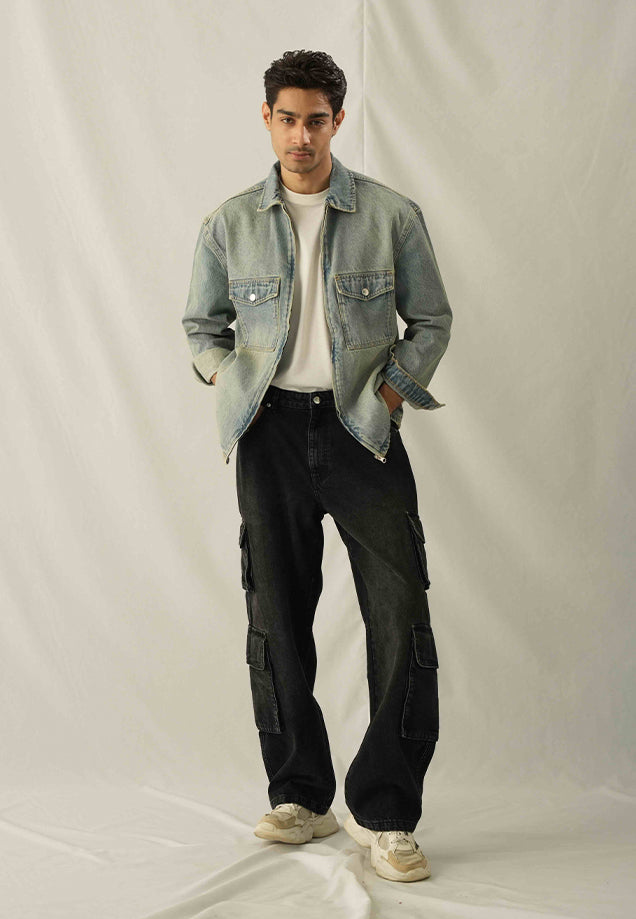 Relax Fit Zip Up Over Shirt  - Tint Over Dyed