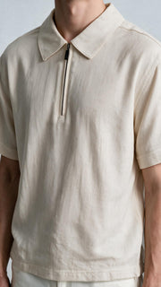 Quarter Zip Polo - Beige