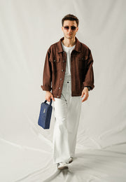 100% Cotton Denim Jacket - Brown Over Dyed