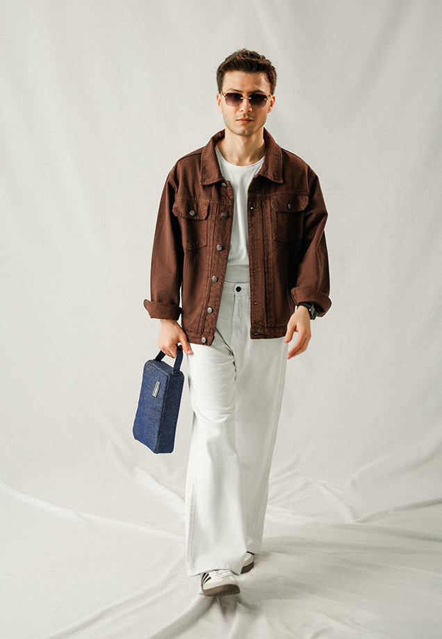 100% Cotton Denim Jacket - Brown Over Dyed