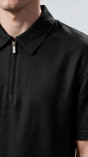 Quarter Zip Polo - Black