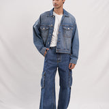 Flare Fit Cargo Pockets - Denim Blue