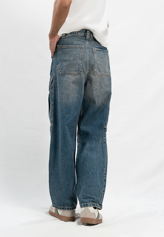Loose Fit Baggy Cargo Trouser - Blue Tint
