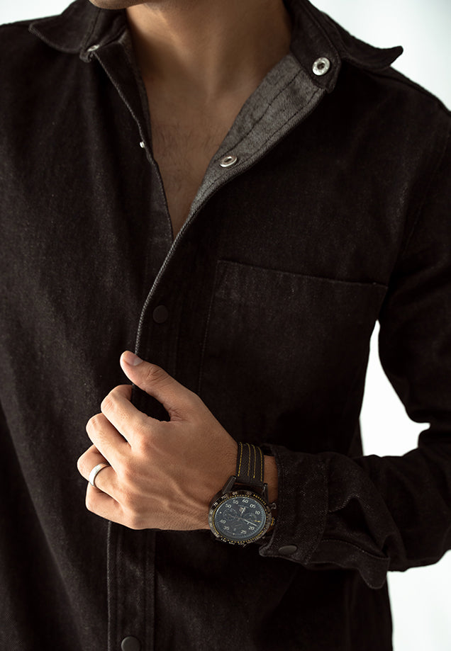 Button Down Denim Shirt - Black