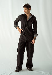 Button Down Denim Shirt - Black