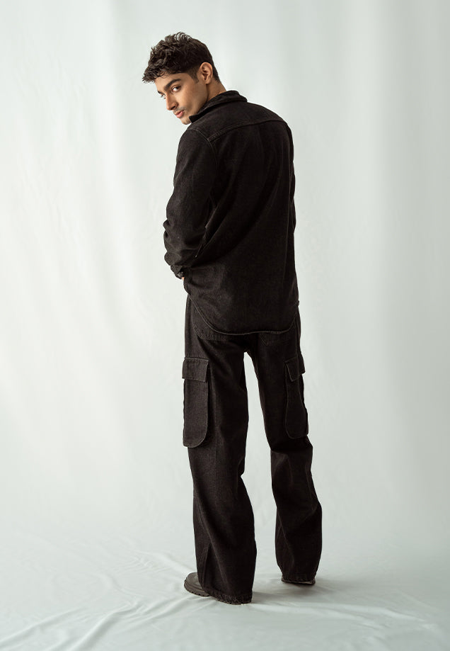 Button Down Denim Shirt - Black