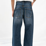 Straight Fit Wide Leg Jeans - Dark Blue