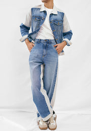Denim Jacket - Light Blue & White