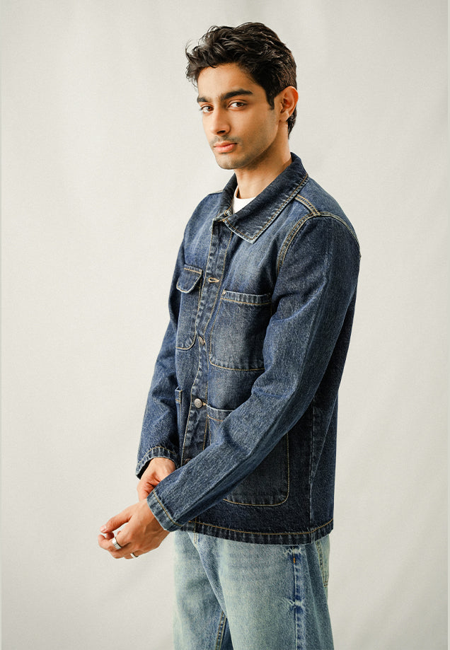 Multi Pocket Over Shirt  - Washed Out Denim Blue