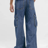 Flare Fit Cargo Pockets - Denim Blue