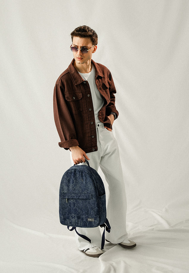 100% Cotton Denim Jacket - Brown Over Dyed