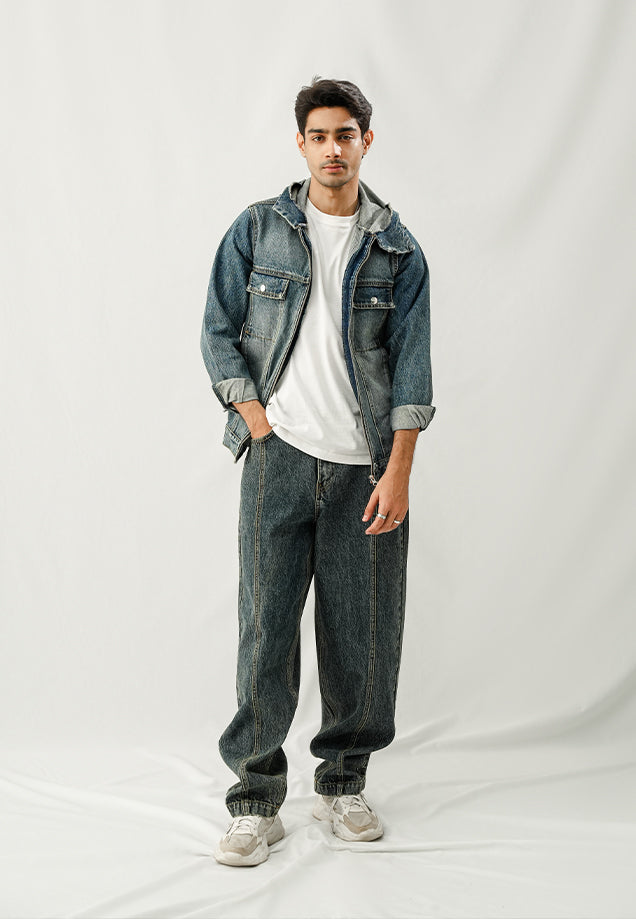 Denim Hooded Jacket - Smoky Blue