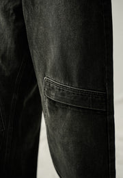 Loose Fit Baggy Denim Trousers - Black Stone Wash