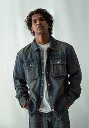 Denim Over Shirt With Flap Pockets -  Dark Blue