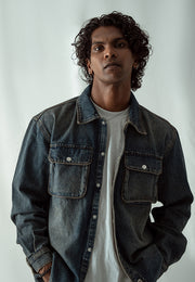 Denim Over Shirt With Flap Pockets -  Dark Blue