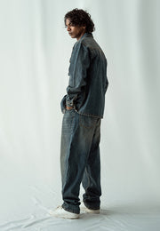 Denim Over Shirt With Flap Pockets -  Dark Blue