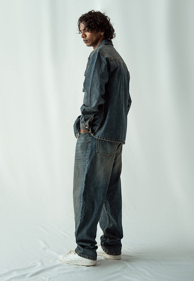 Denim Over Shirt With Flap Pockets -  Dark Blue