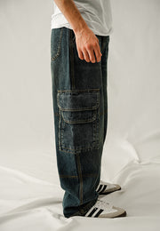 Baggy Cargo Mid Seam Jeans - Dark Blue Tint