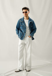 Denim Jacket With Contrast Thread - Wrinkle Wash