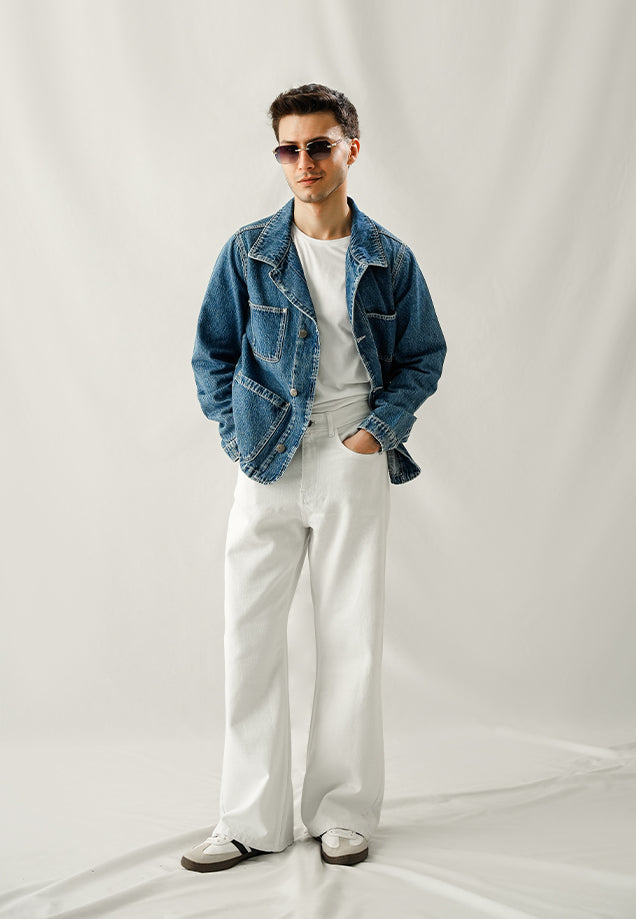 Denim Jacket With Contrast Thread - Wrinkle Wash
