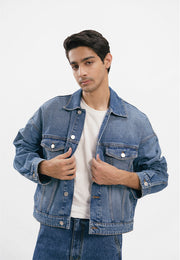 Basic Oversized Jacket - Denim Blue