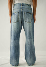 Straight Fit Wide Leg Jeans - Mid Blue Wash