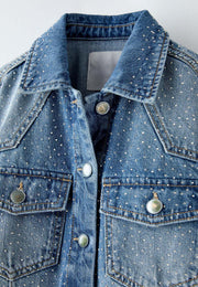 DENIM JACKET WITH RHINESTONE - MID BLUE