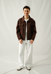100% Cotton Denim Jacket - Brown Over Dyed