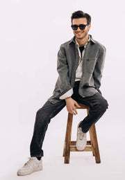 Zipper Down Over Shirt - Grey Wash