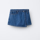 CASUAL CROSS OVER DENIM SKIRT - MID BLUE