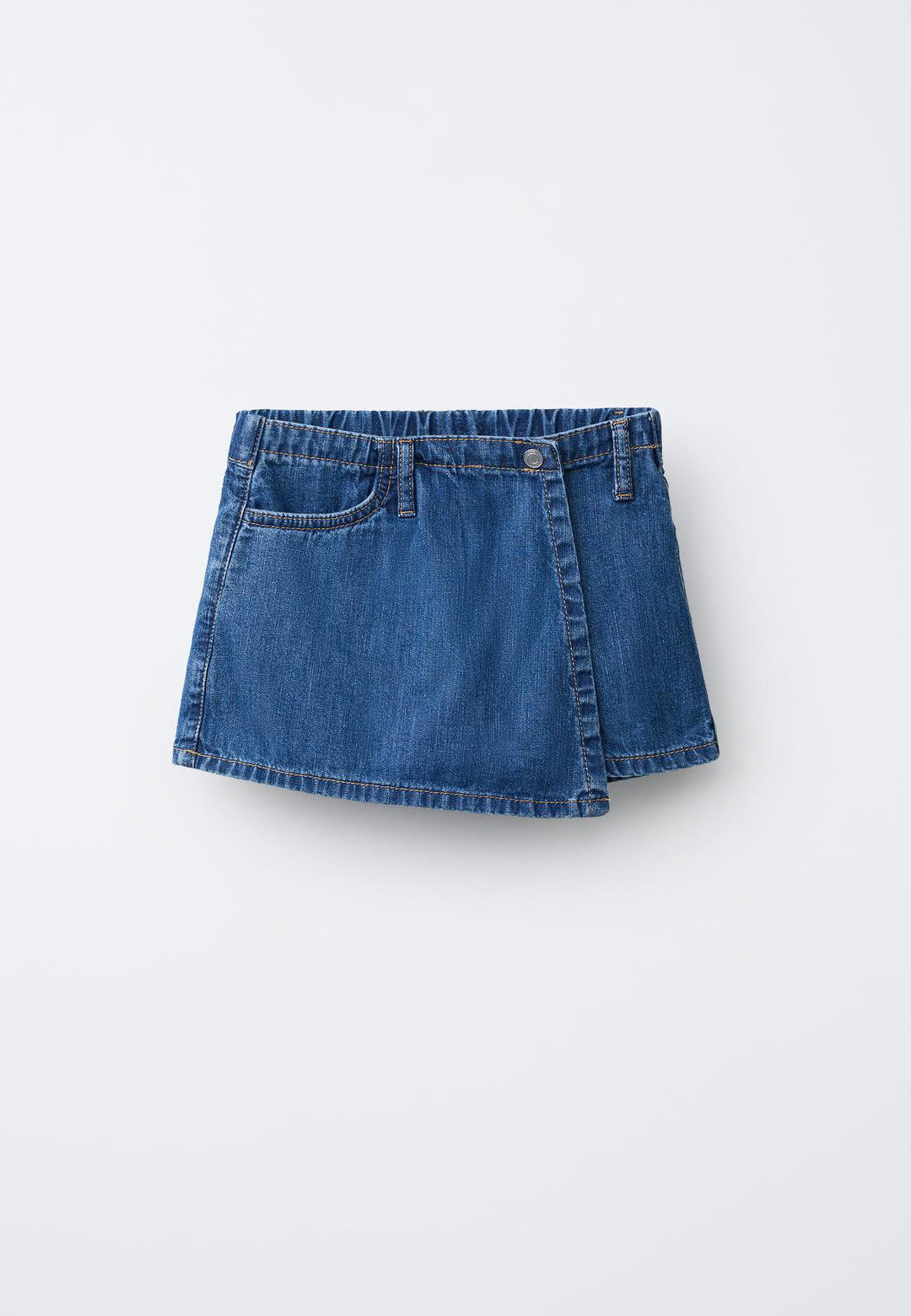 CASUAL CROSS OVER DENIM SKIRT - MID BLUE