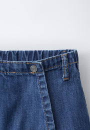 CASUAL CROSS OVER DENIM SKIRT - MID BLUE