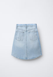 CASUAL HIGHWIAST BUTTON FRONT DENIM SKIRT - LIGHT BLUE