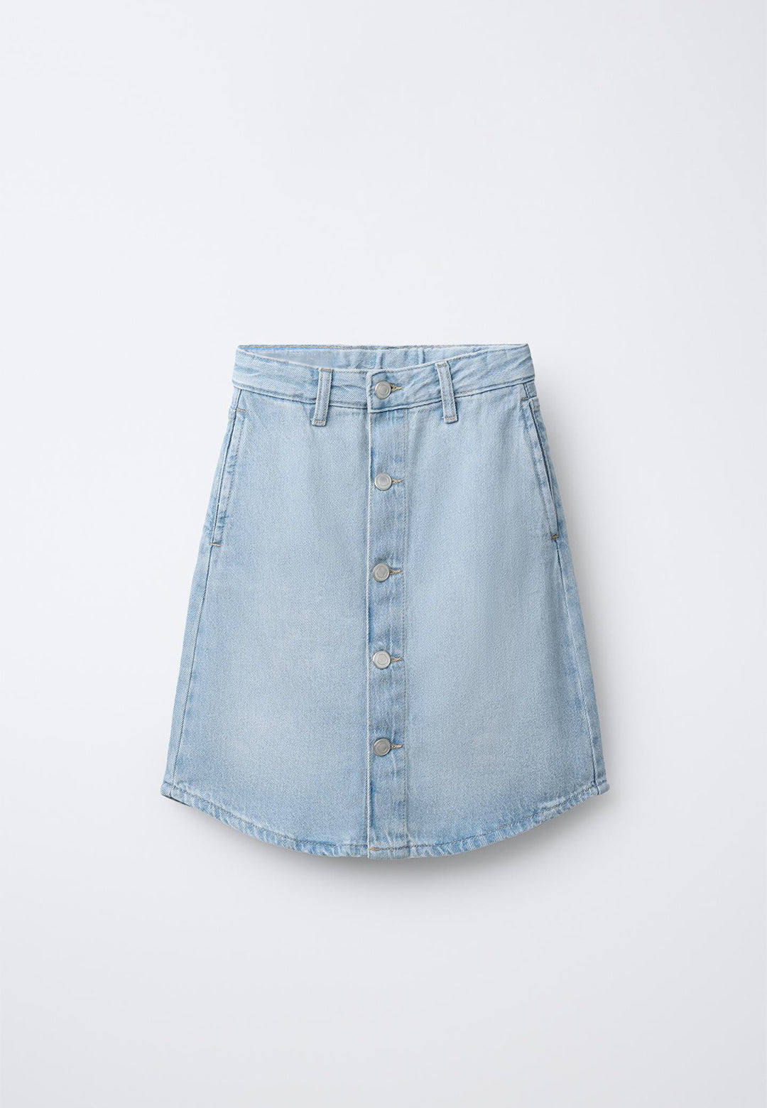 CASUAL HIGHWIAST BUTTON FRONT DENIM SKIRT - LIGHT BLUE