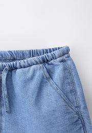 CASUAL DRAWSTRING SOFT DENIM SHORT - BLUE