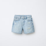 DISTRESSED DENIM SHORT - DIRTY LIGHT BLUE