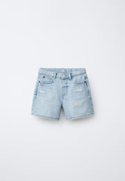 DISTRESSED DENIM SHORT - DIRTY LIGHT BLUE