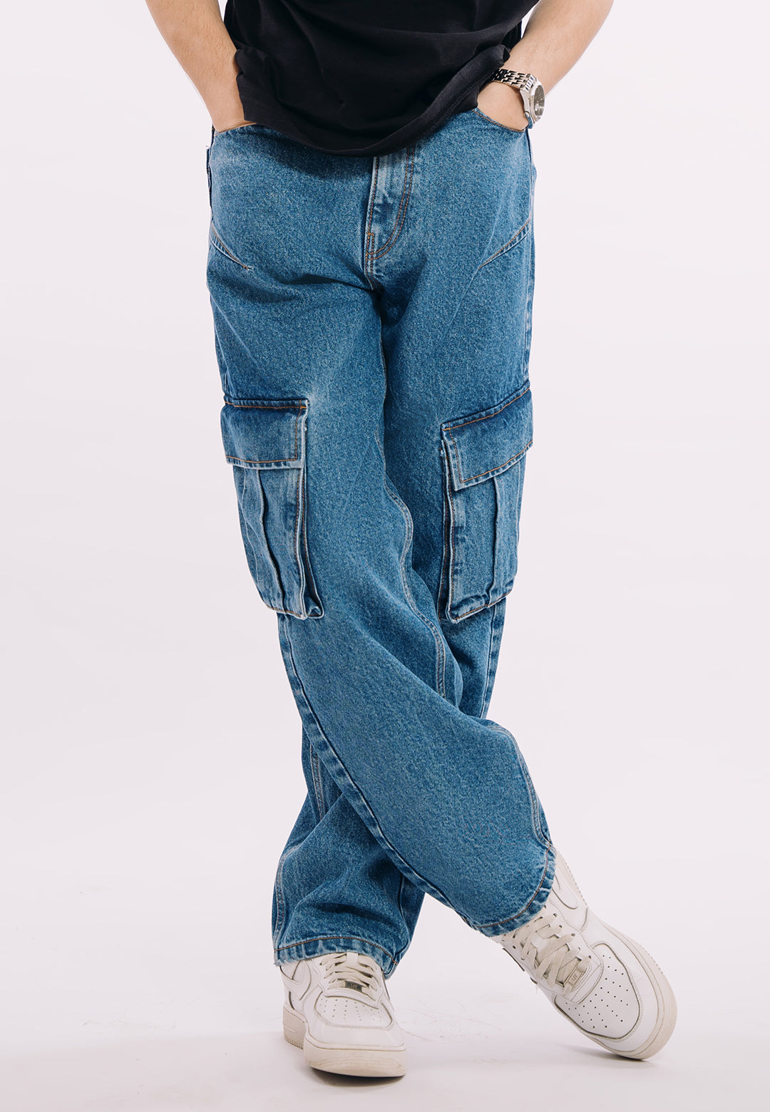 Utility Pocket Jeans - Mid Blue Wash