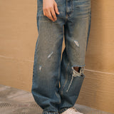 Ripped Baggy Fit Jeans - Tint Over Dyed