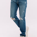 Skinny Fit Ripped Jeans - Mid Blue Wash