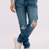 Skinny Fit Ripped Jeans - Mid Blue Wash