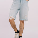 Ripped Denim Shorts - Light Blue Wash