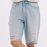 Ripped Denim Shorts - Light Blue Wash