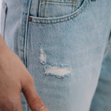 Ripped Denim Shorts - Light Blue Wash