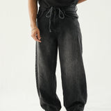 Barrel Fit Jeans With Cord - Midnight Black