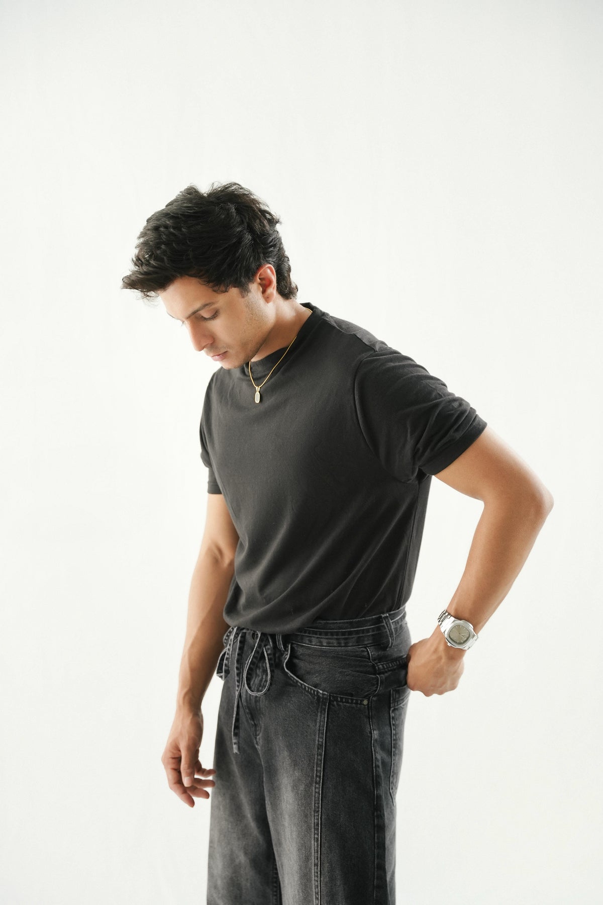 Barrel Fit Jeans With Cord - Midnight Black